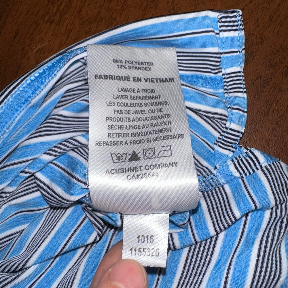 FootJoy Mens Blue Striped Performance Golf Polo Shirt Size M‎ Willow Tree Logo - Picture 8 of 10